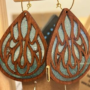 Wooden Teardrop Earrings with Glitter Inlay